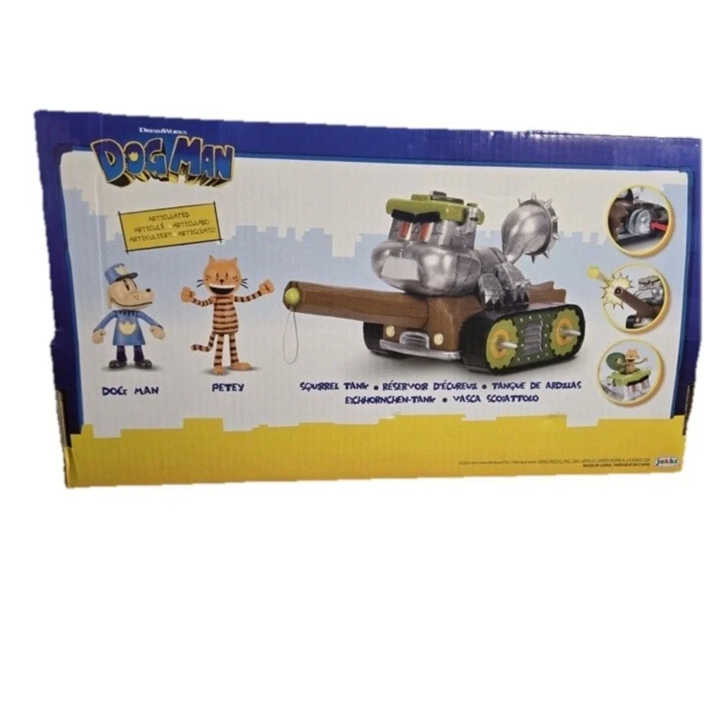 (b32/13)AKKS Dog Man Squirrel Tank Shooter Vehicle Playset with Petey &Dog Man